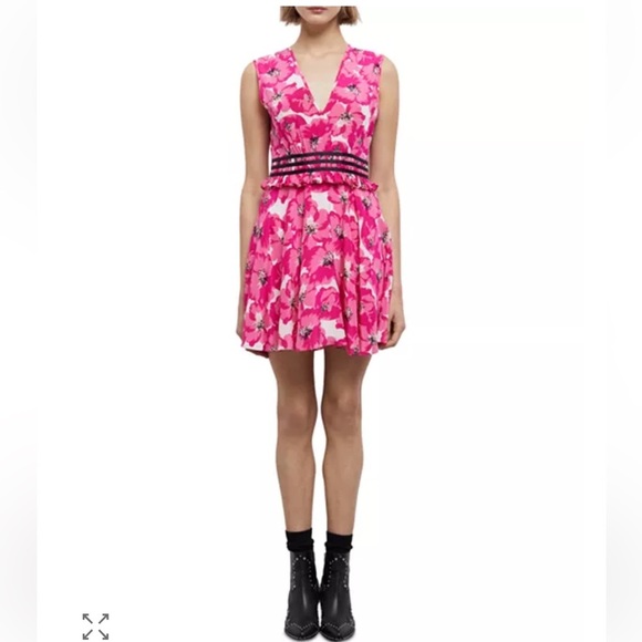 The Kooples Summer Party Silk Fit and Flare Dress Side Zipper Lined NWT size 4 - Picture 2 of 15